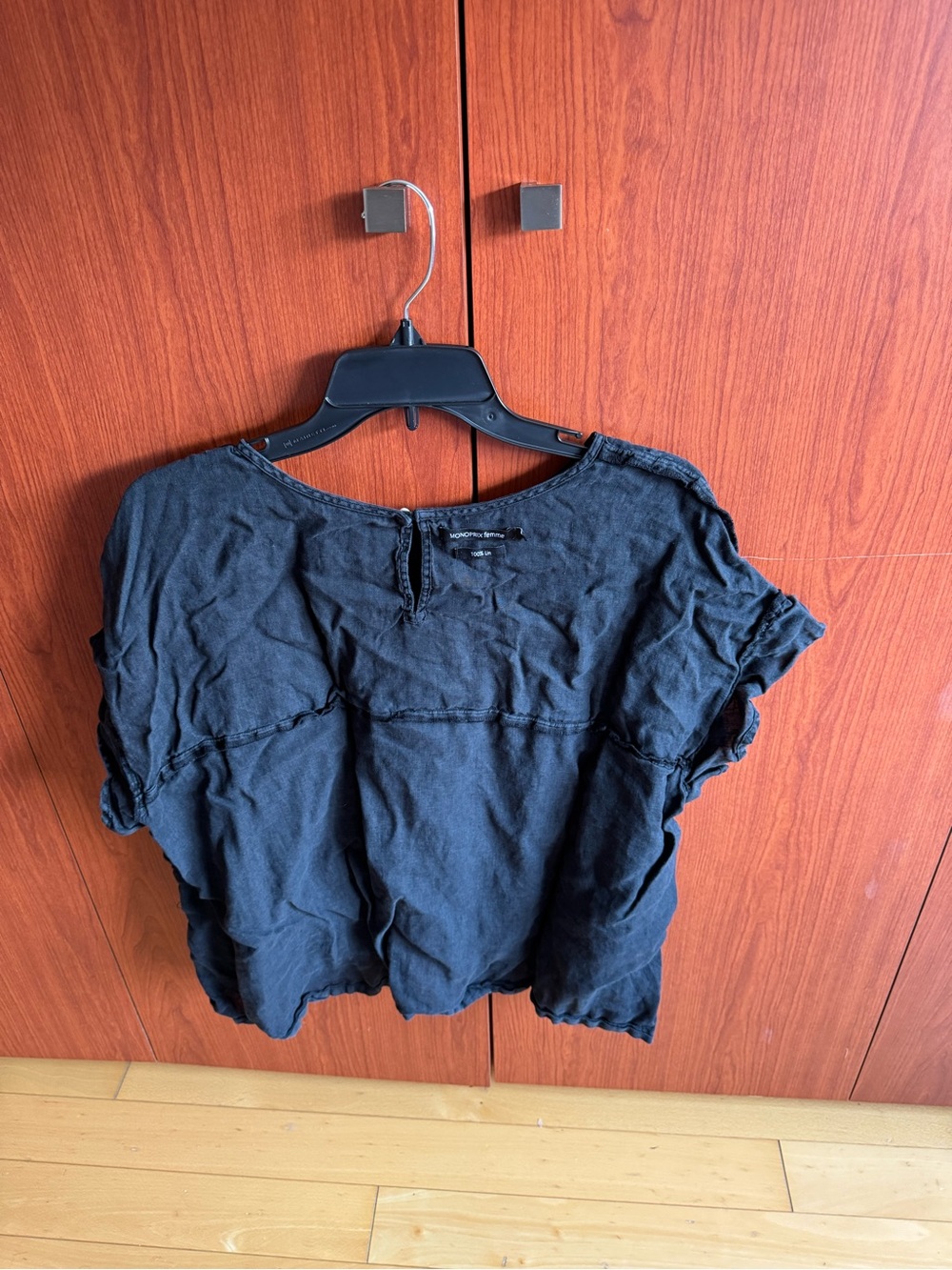 Monoprix Femme Black 100% Linen Boxy Top Size L